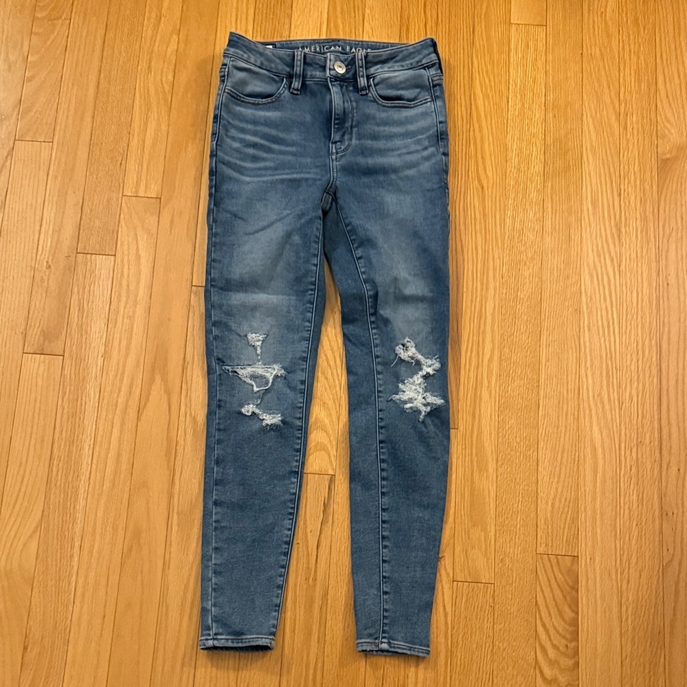 American Eagle Outfitters Classic Blue Ripped Skinny Jeans